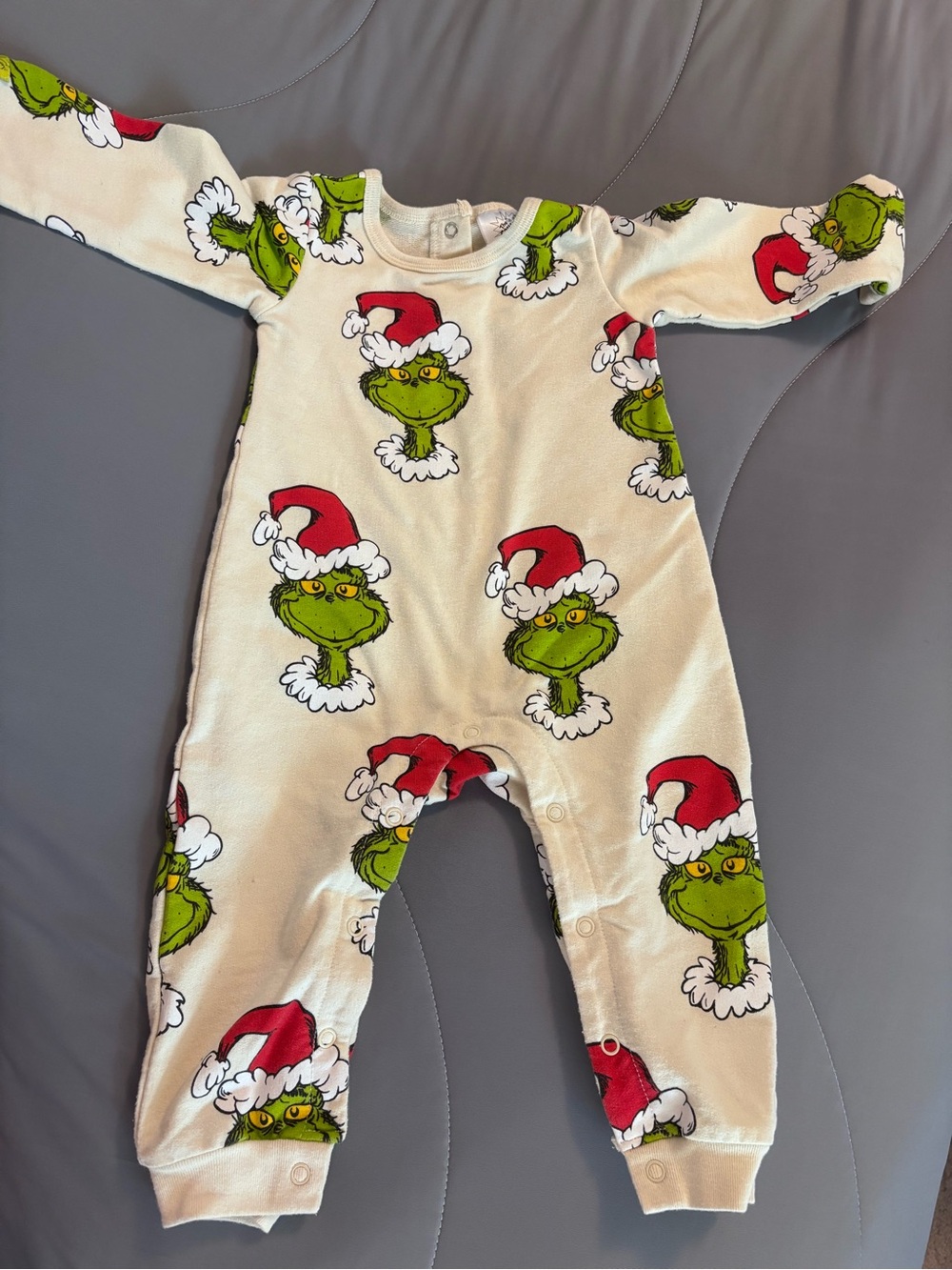 Cream Grinch Print Holiday Footie for Kids